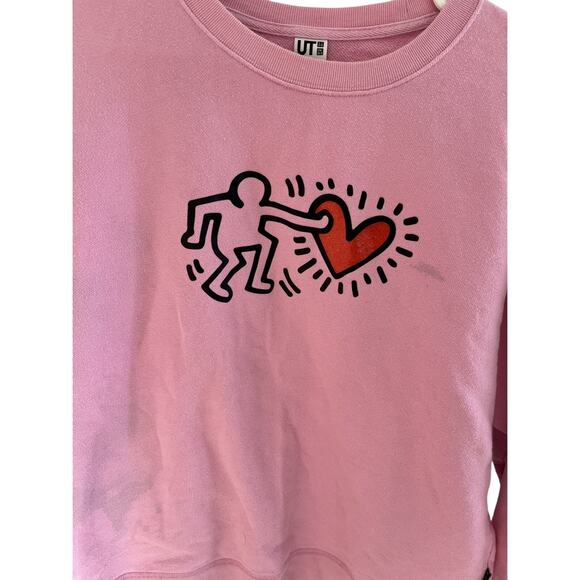 Keith Haring Unisex Women L Sweatshirt UT Heart Signed Graphic Streetwear Grunge - Picture 2 of 8